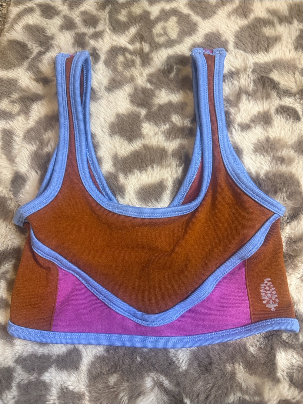 Free People Colorblock Scoop Bralette in Brown, Pink & Blue Trim